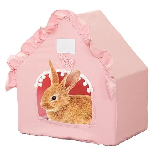 DINTSTYLE Bunny Tent Guinea Pig House, Machine Washable Guinea Pig Hide Tent Houses & Habitats, Small Animal Bed Hideout Sleeping Bed for Chinchilla Hamster Rat with Cushion(Pink) - Image 1