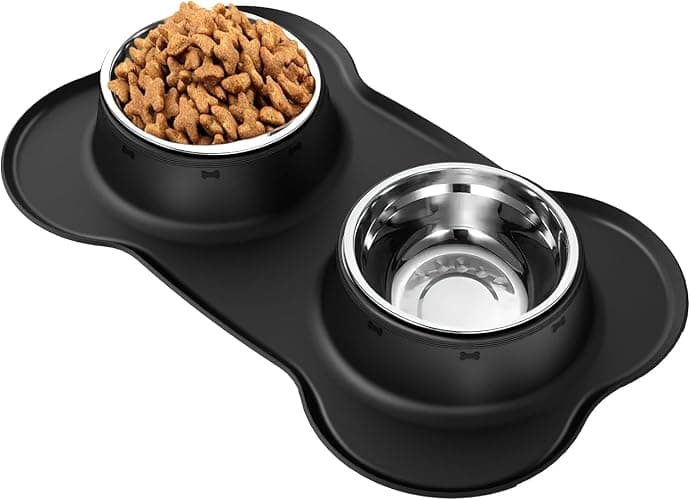 AsFrost Dog Food Bowls Stainless Steel Dog Bowls with No Spill Non-Skid Silicone Mat, Dog Food and Water Bowl Set, Dog Dishes for Small Medium Large Sized Dogs Pet Food Feeding Bowls, 4 Cup, Black - Image 1