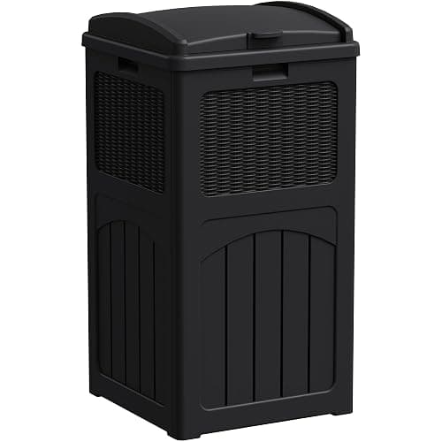 Greesum 33 Gallon Outdoor Trash Can with Lid, Waterproof Resin Garbage Bin for Hideaway, Deck, Patio, Dark Black - Image 1