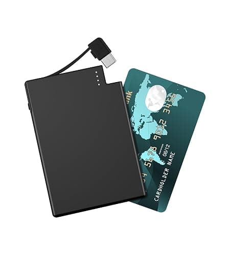 TNTOR Thin USB-C Portable Charger with Built in Cable, Slim Power Bank Credit Card Size Battery Pack Charger Portable for Wallet Compatible with iPhone 15 16 17 Series, Samsung and Android Phones - Image 1