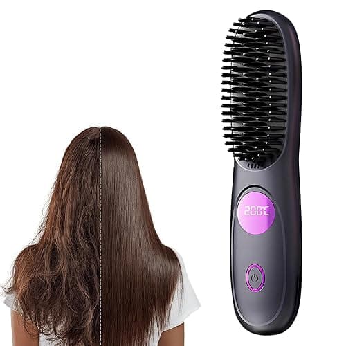 Go Brush Pro, Cordless Hair Straightener Brush, Portable Mini Hair Straightening Brush with 3 Temperature Settings & LED Display, USB Rechargeable Fast Heating Hairs Brush for Travel (Black) - Image 1