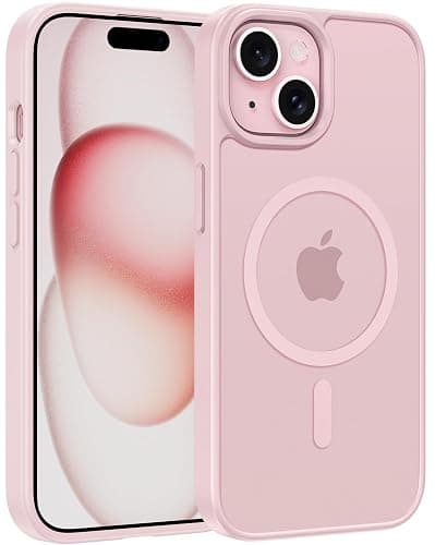 FNTCASE for iPhone 15 Case: for iPhone 14 & iPhone 13 Case | Magnetic Frosted Translucent Slim Shockproof Cell Phone Cover | Military Grade Protection Drop Proof Tough Protective Cases-LightPink 6.1” - Image 1