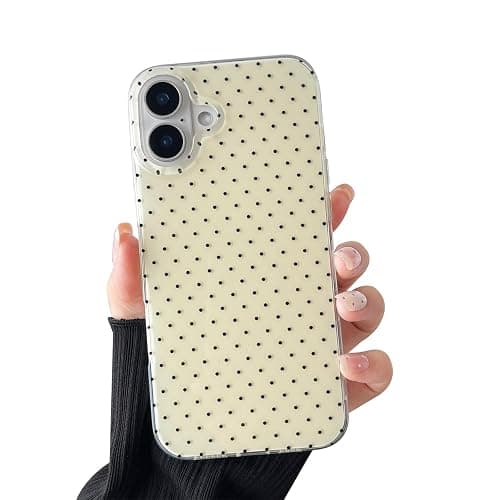 CHEDEMK Compatible with iPhone 16 Case, Fashion Cute Aesthetic Polka Dot Phone Case for Women, Shockproof Slim Soft TPU and Hard PC Protective Phone Cover for iPhone 16 6.1", Yellow - Image 1