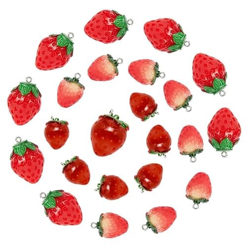 SUNNYCLUE 24Pcs 3 Style Strawberry Resin Pendants Charms Fruit Resin Charms Large 3D Strawberry Pendants Ornament with Iron Loop for Earring Bracelet Necklace DIY Making Accessories - Image 1