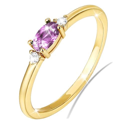 Lunvky 14k Gold Plated Birthstone Rings for Women Dainty Stackable Rings Non Tarnish Thumb CZ Emerald Green Gemstone Ring Cute Jewelry Birthday Valentine Gift for Mother Daughter Band Size 6-11 - Image 1