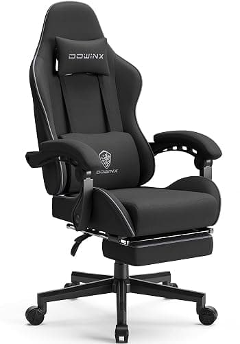 Dowinx Gaming Chair Fabric with Pocket Spring Cushion, Massage Game Chair Cloth with Headrest, Ergonomic Computer Chair with Footrest 290LBS, Black - Image 1