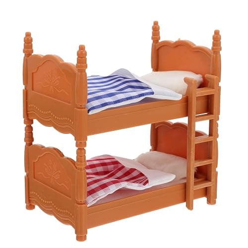 Dollhouse Bunk Bed Bunkbeds, 1:12 Scale Miniature Bed, Doll House Bedroom Furniture, Mini Double Doll House Ornament with Ladder, Pillows and Quilts, Dollhouse Accessories Miniature Scene DIY Kit - Image 1