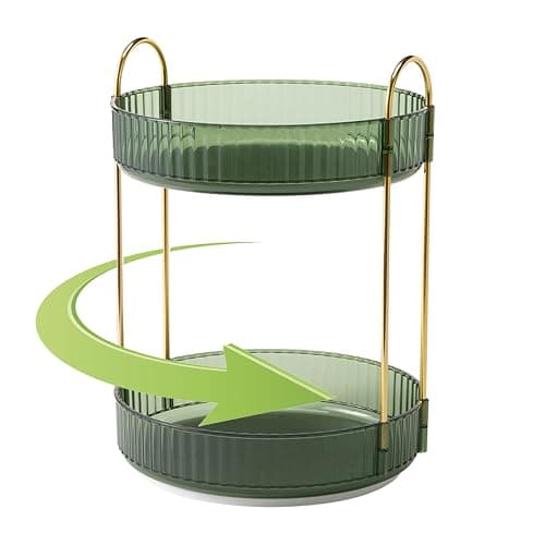 Rotating Makeup Organizer, 2 Tier Large Capacity Perfume Organizer, Cosmetic Organizer for Vanity Bathroom Bedroom, Green - Image 1