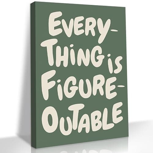 QWETTY666 Motivational Canvas Wall Art Office Positive Affirmations Wall Decor Sage Green Inspirational Picture Print Everything is Figureoutable Sign 12x16in Ready To Hang - Greener - Wrapped Canvas - 16L" x 12W" - Image 1
