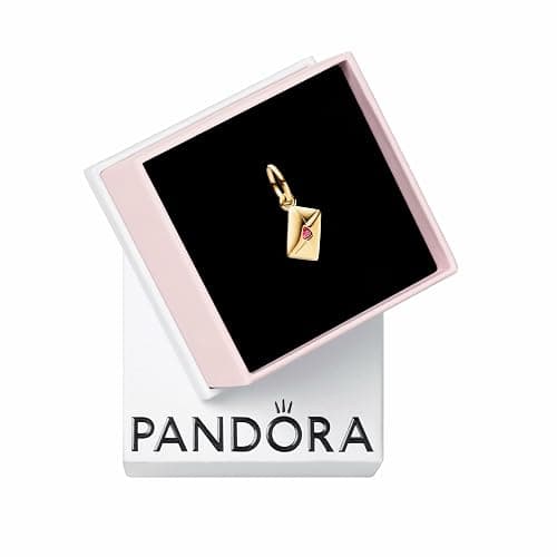 PANDORA Moments Love Letter Envelope Dangle Charm - 14K Gold-Plated Charm with Cubic Zirconia - Jewelry for Women - Includes Gift Box - Image 1