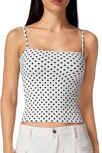QINSEN Women's Double Lined Basic Tank Top Adjustable Spaghetti Straps Sleeveless Camisole Shirts - Image 1