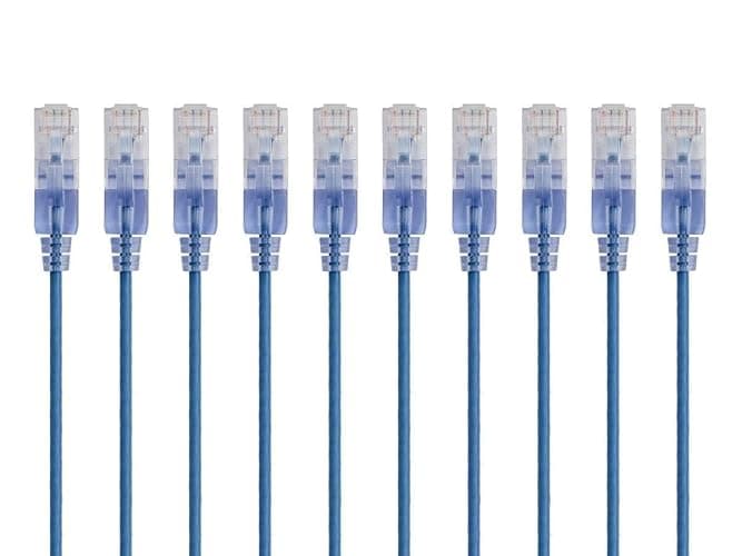 Monoprice Cat6A Ethernet Patch Cable - Snagless RJ45, 550Mhz, 10G, UTP, Pure Bare Copper Wire, 30AWG, 10-Pack, 3 Feet, Blue - SlimRun Series - Image 1