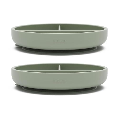 Lalo Suction Plates - 2 Pack, 100% Silicone Non-Toxic BPA-Free Baby Plates with Suction Base To Prevent Accidental Tip-Overs - Suction Plates for Toddlers With Three Divided Sections - Sage - Image 1
