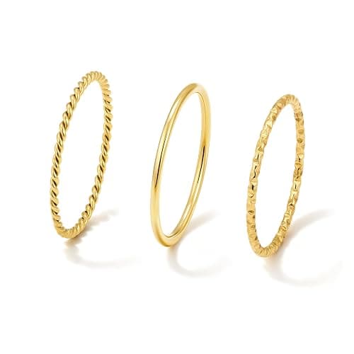 Gokeey Gold Rings for Women Non Tarnish, Dainty 14K Gold Plated Stackable Thin Thumb Ring Set Trendy Pinky Wedding Bands Engagement Rings for Women Size 3 4 5 6 7 8 9 10 11 - Image 1