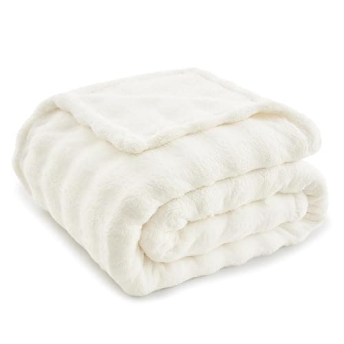 Topfinel Couverture Polaire Lit 1 Personne,Tissu à Bulles Doux, Couverture Cocooning et Chaude, Idéale pour l’Automne,Blanc,Oeko-TEX,1-130x150,Idéal pour Le Canape, La Voiture et Les Voyages - Image 1