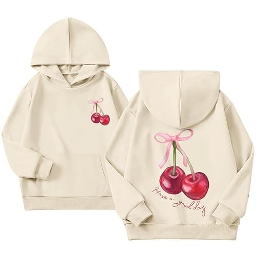 BINTEHGS Cute Cherry Hoodies for Girls Coquette Bow Graphic Hoodie with Pocket Aesthetic Hooded Sweatshirt Kids Preppy Tops - Image 1