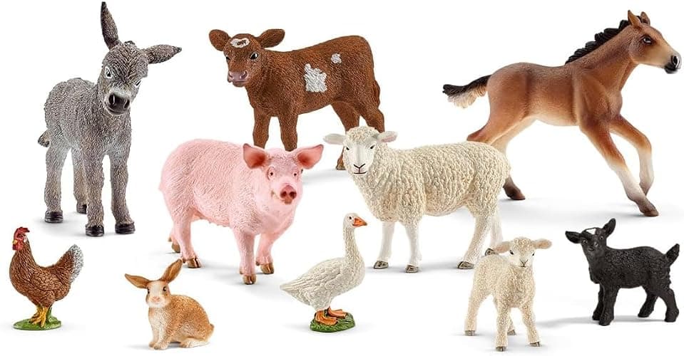 Schleich Farm World - 10 PC Farm Animal Playset with Cow, Donkey, Chicken, Pig, Bunny, Horse Toys and More -Realistic Barnyard Figurines - Fun Educational Figures For Kids and Toddlers Ages 3+ - 77585 - Image 1