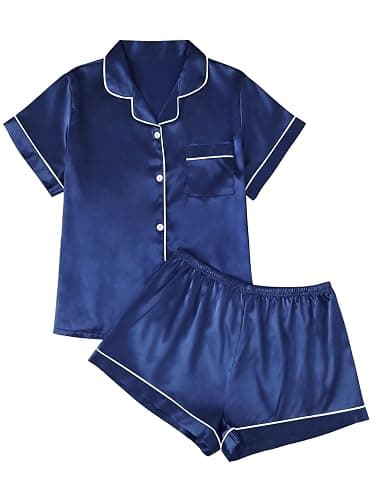 LILLUSORY Silk Satin Pajama Set for Women 2 Piece Lounge Pjs Winter Matching Summer Sleepwear Button Down Shirt Shorts - Image 1