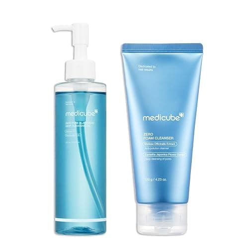 medicube Double Cleansing Duo for Flawless Glass Skin: Zero Pore Blackhead Cleansing Oil and Zero Foam Cleanser, Skin Care Set - Image 1