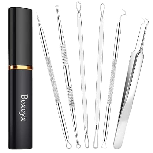 Boxoyx Pimple Popper Tool Kit - 6 Pcs Blackhead Remover Comedone Extractor Tool Kit with Metal Case for Quick and Easy Removal of Pimples, Blackheads, Zit Removing, Forehead, Facial and Nose(Silver) - Image 1