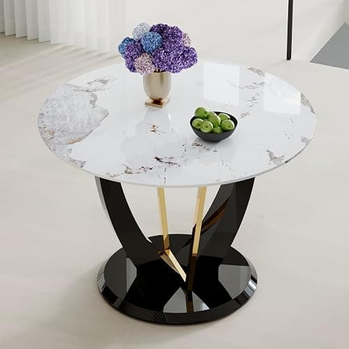 MEMUY 48 inch Round Dining Table,Faux Marble Kitchen Room Table,48" Circle Dining Table Top with Artistic Pedestal,Breakfast Nook for Kitchen Dining Room Easy to Assemble,Surdy Structure - Image 1