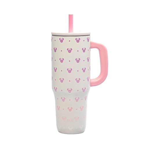 Zak Designs Disney Sutton Travel Tumbler for On the Go or At Home, 40oz Stainless Steel with Vacuum Insulation, Silicone Straw, Carry Handle, and 3D Artwork for Cold Drinks (Minnie Mouse) - Image 1