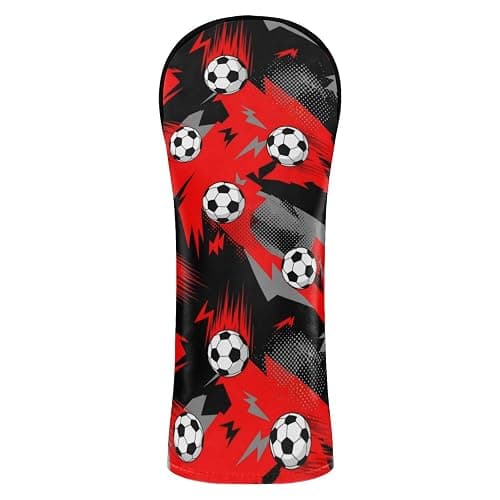 Cartoon Soccer Red Gray Golf Club Head Cover PU Leather for Fairway Wood Driver Hybrid with Rotating Number Tags - Image 1