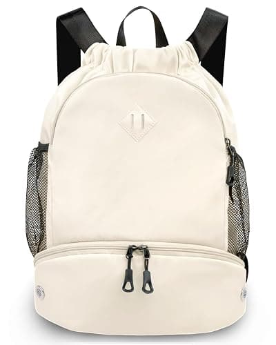 RHDZO Drawstring Backpack Gym Backpack with Shoe Compartment for Men Women String Sports Bag with Wet Pocket Cinch Swim Beach Bag, Beige (Patent Pending) - Image 1