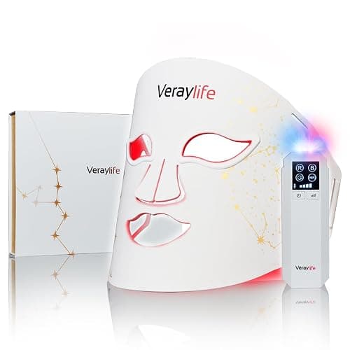 Veraylife Red Light Therapy Mask for Face, LED Facial Mask, Skin Care Light with Near Infrared 850nm & Adjustable Blue Light, Portable Home Device with 7 Colors & 8 Modes, 432 Beads Pro LEDs (White) - Image 1