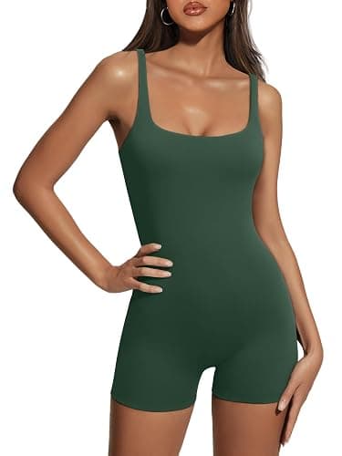 AUTOMET Womens Jumpsuits Shorts Rompers Workout One Piece Bodysuits Jumpers Yoga Summer Fashion Vacation Outfits Clothes 2025 - Darkgreen - Small - Image 1