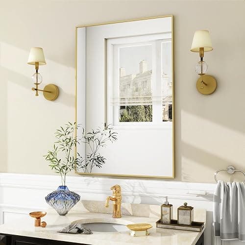 BEAUTYPEAK Wall Mirror Rectangular Bathroom Mirror with Metal Frame, Hangs Horizontal or Vertical for Living Room Bedroom Bathroom Entryway - Image 1