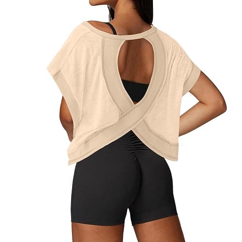 UNIANKIYA Workout Tops Athletic Crop Tee, Short Sleeve, Loose Fit - Image 1