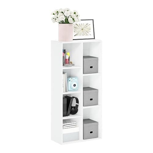 Furinno LUDER Book Shelf, 7-Cube Bookshelf, Bookcase with Open Shelves, 9.4 x 19.5 x 41.7, Easy Assembly, for Living Room, Bedroom, Home Office, White - Image 1