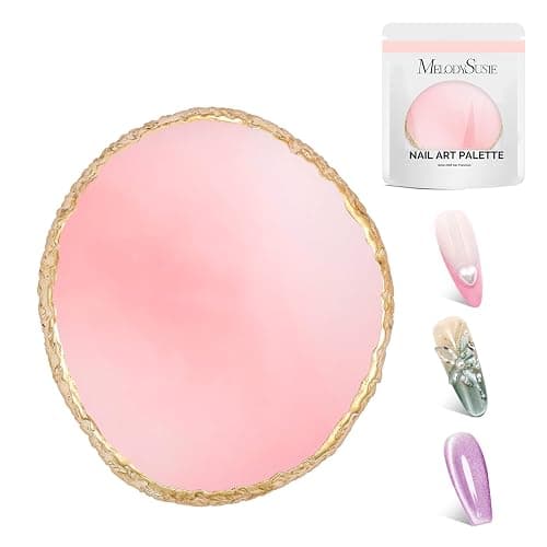 MelodySusie 1PC Round Shape Resin Nail Art Palette, Professional Color Mixing Board for Gel Polish, Acrylics, Pigment Blending, Salon and DIY Makeup Artist Tool, Pink - Image 1
