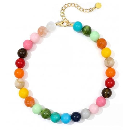 ZHDHDQ Multicolor Chunky Beaded Necklace, Statement Colorful Round Ball Beads Choker Necklace with Gold-Tone Adjustable Chain, Fashion Bold Neck Jewelry for Women - Image 1
