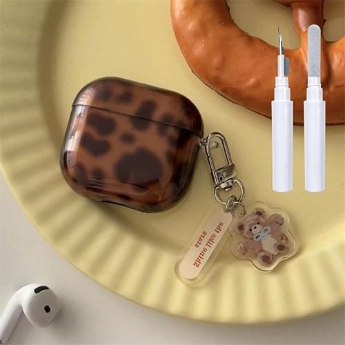 inewateri Compatible for AirPods 4 Case Soft TPU with Cleaner Kit Cute Cheetah Brown Leopard Cool Amber Tortoise Aesthetics Design Shockproof Keychain Cover for Airpods 4-Brown - Image 1