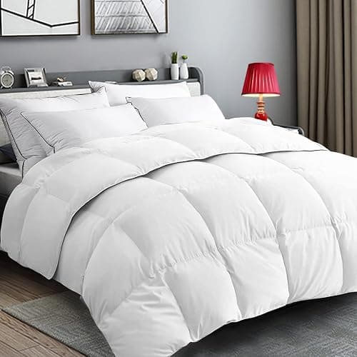 All Season Comforter Queen Size White,Warm Duvet Insert for Night Sweats,Down Alternative Comforter with 8 Corner Tabs,Winter Warm Thick Comforter Hotel Collection Reversible Fluffy Hypoallergenic - Image 1