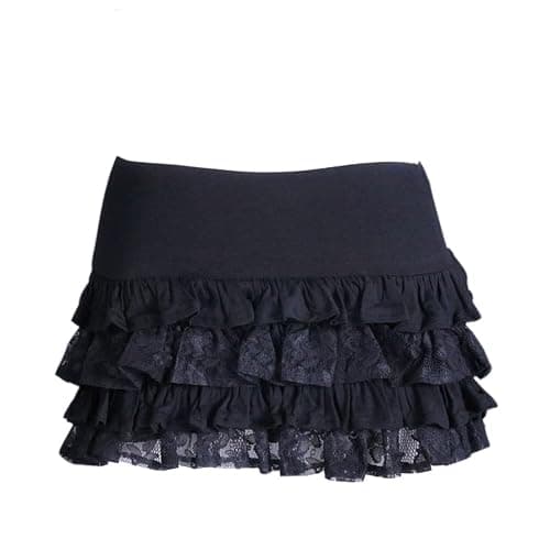HaoLin Steampunk Retro Victorian Punk Cincher Lace up Long Ruffle Mini Skirt Black - Image 1