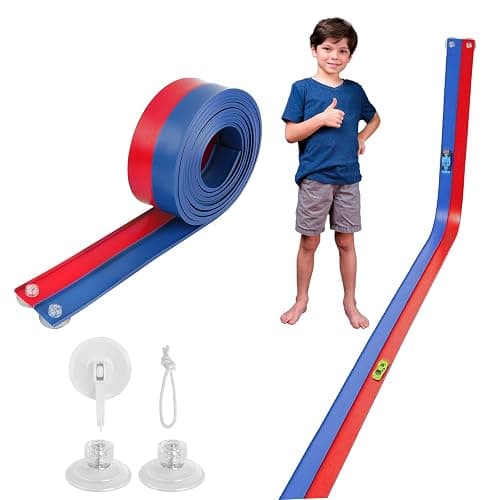 Flexible Race Car Track 15 Ft Starter Set with Suction Cups Compatible with Diecast 1/64th Car for Ages 3 & Up Classic Blue and Red Double Track Long Rolls Up Portable Racetrack - Image 1