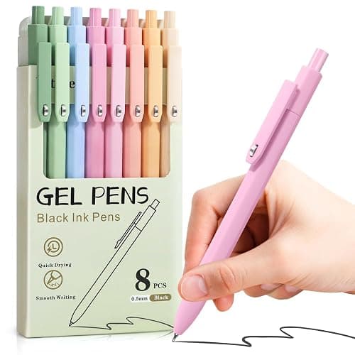 Piochoo Aesthetic Pens, 8 Pcs 0.5mm Gel Pens, No Smudge Quick Dry Smooth Writing Pens, Cute Black Ink Journaling Pens for Women Nurse School Office Desk Accessories - Image 1