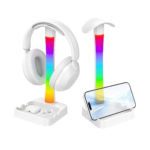 Tascaquin Headphone Stand with Charger,Gaming Headset stand with RGB Light Mode,For Airpod Max Stand,Desk Lamp,Phone Holder,Tablet Holder,desktop organizer,Gifts for Gamers & Music Lover (White) - Image 1