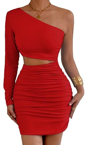 Adigau Robe Sexy pour Femme Robes à Manches Longues et Épaules Dénudées Mini Robe de Soirée Robes Moulante Élégante pour Clubbing Cocktail Fête - Image 1