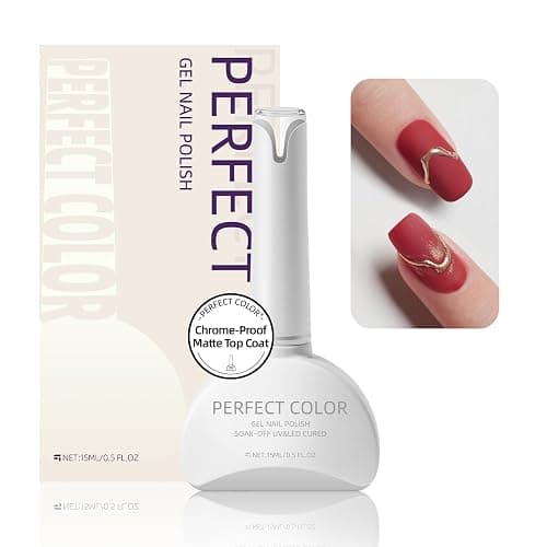 PERFECT COLOR Chrome-Proof Matte Top Coat, UV/LED Cured Gel Nail Polish, Anti-Stick Long-Lasting Formula, 0.5 Fl Oz - Image 1