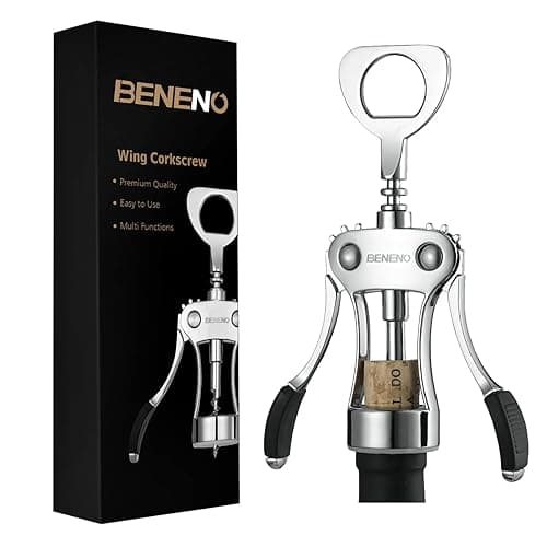 Wine Opener, BENENO Zinc Alloy Premium Wine Bottle Opener Wing Corkscrew with Multifunctional Corks and Caps Bottle Opener, Upgrade - Image 1