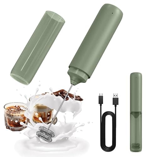 CIRCLE JOY Rechargeable Milk Frother Hanheld, Dual Ring Electric Coffee Frother, Portable Hand Frother Wand Drink Mixer for Matcha Lattes Cappuccino, Kitchen Gifts, Green - Image 1