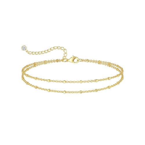 DEARMAY Dainty 14K Gold Plated Ankle Bracelets for Women, Waterproof 14K Gold Plated Link Chain Anklets Non Tarnish Set Pack Summer Beach Jewelry Gift - Image 1