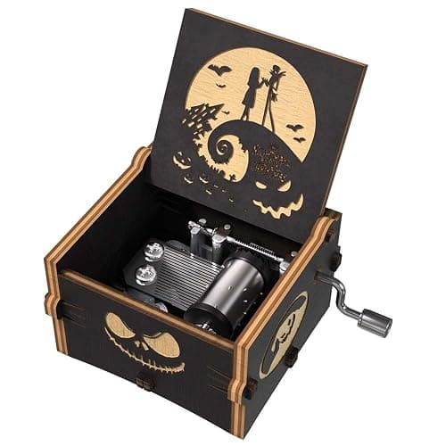 Ucuber Before Christmas Music Box, Engraved Mini Wood Music Box Gift, Melody This is Halloween, Home Decor for Halloween Valentines Christmas Boys and Girls - Image 1