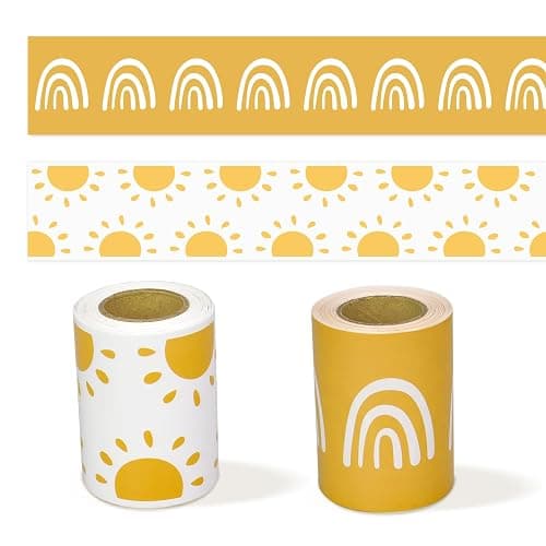 Catephe Boho Bulletin Board Borders, 65Ft Rainbow Sun Themed Decoration Borders, Groovy Classroom & Office Decor - Image 1