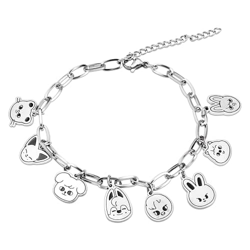 Stray Edelstahl Armband, Skzoo Tier Anhänger Armbänder, Stray Unisex Silber Bracelet mit 1 SKZ 3D Aufkleber und 2 SKZ Photocard, Kpop Fanartikel Geschenk für Stay - Image 1