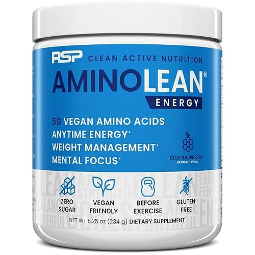 RSP NUTRITION AminoLean Pre Workout Powder, Amino Energy & Weight Management with Vegan BCAA Amino Acids, Natural Caffeine, Preworkout Boost for Men & Women, 30 Serv - Blue Raspberry - 8.68 Ounce (Pack of 1) - Image 1